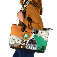 Personalized Ivory Coast Independence Day Leather Tote Bag Ornithogalum Arabicum Happy 64 Years Anniversary - Wonder Print Shop