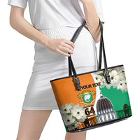 Personalized Ivory Coast Independence Day Leather Tote Bag Ornithogalum Arabicum Happy 64 Years Anniversary - Wonder Print Shop