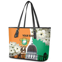 Personalized Ivory Coast Independence Day Leather Tote Bag Ornithogalum Arabicum Happy 64 Years Anniversary - Wonder Print Shop