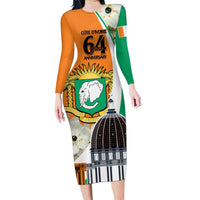 Personalized Ivory Coast Independence Day Long Sleeve Bodycon Dress Ornithogalum Arabicum Happy 64 Years Anniversary - Wonder Print Shop