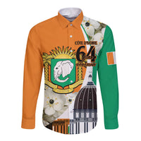 Personalized Ivory Coast Independence Day Long Sleeve Button Shirt Ornithogalum Arabicum Happy 64 Years Anniversary - Wonder Print Shop