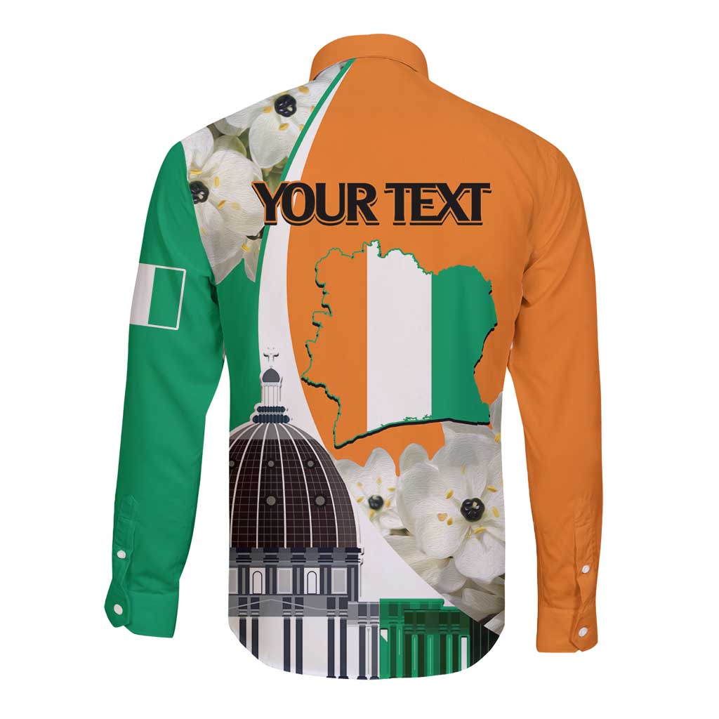 Personalized Ivory Coast Independence Day Long Sleeve Button Shirt Ornithogalum Arabicum Happy 64 Years Anniversary - Wonder Print Shop