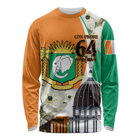 Personalized Ivory Coast Independence Day Long Sleeve Shirt Ornithogalum Arabicum Happy 64 Years Anniversary - Wonder Print Shop