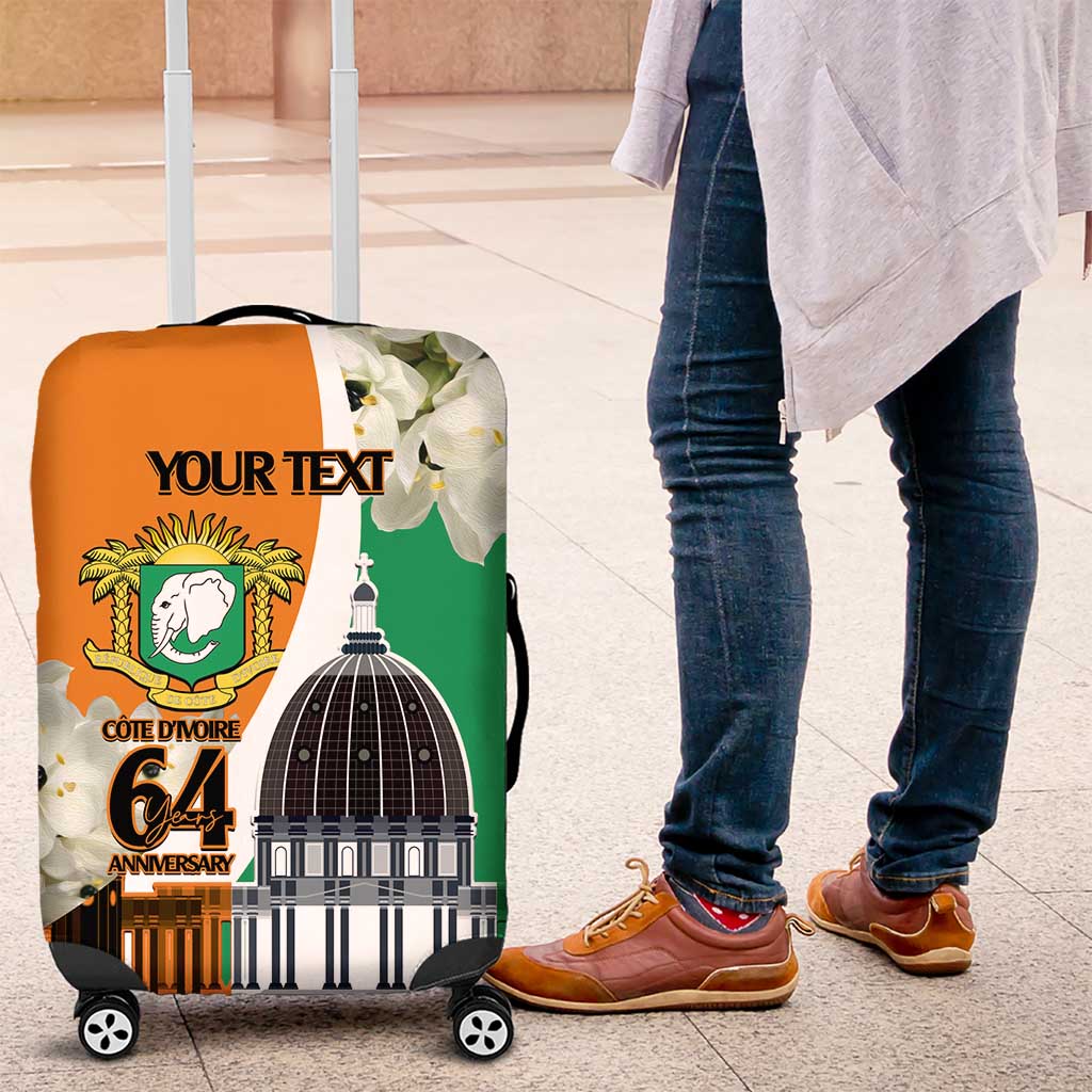 Personalized Ivory Coast Independence Day Luggage Cover Ornithogalum Arabicum Happy 64 Years Anniversary - Wonder Print Shop