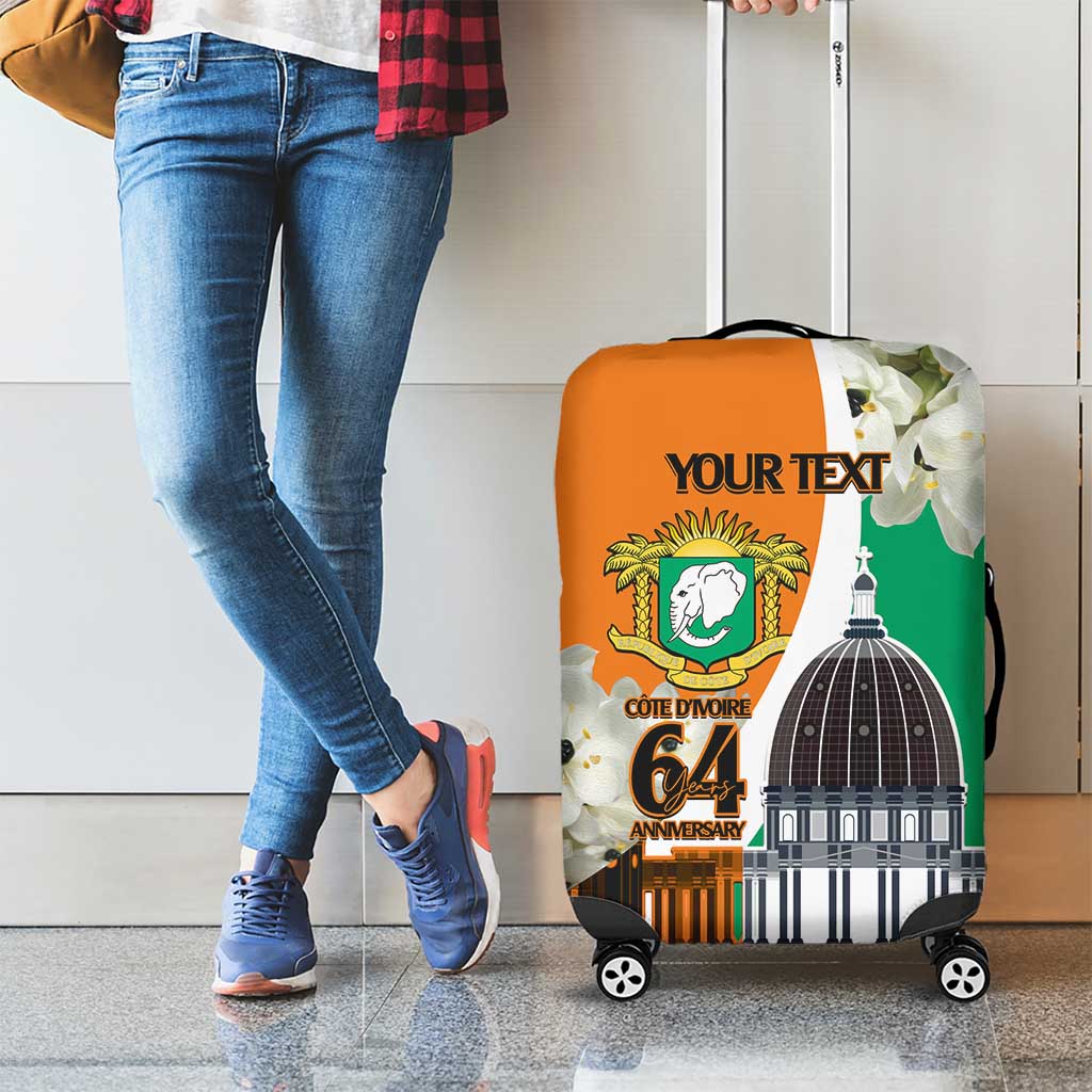 Personalized Ivory Coast Independence Day Luggage Cover Ornithogalum Arabicum Happy 64 Years Anniversary - Wonder Print Shop