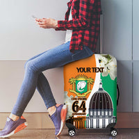 Personalized Ivory Coast Independence Day Luggage Cover Ornithogalum Arabicum Happy 64 Years Anniversary - Wonder Print Shop