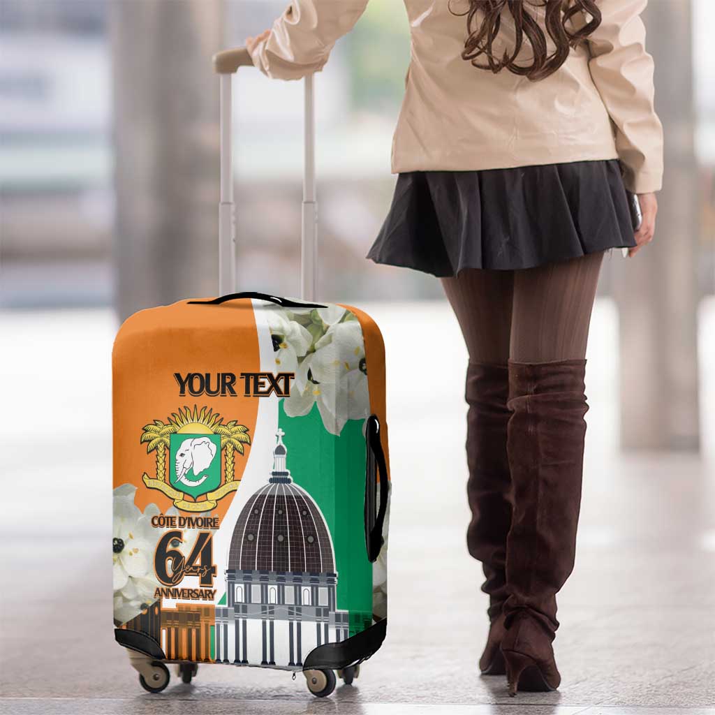 Personalized Ivory Coast Independence Day Luggage Cover Ornithogalum Arabicum Happy 64 Years Anniversary - Wonder Print Shop