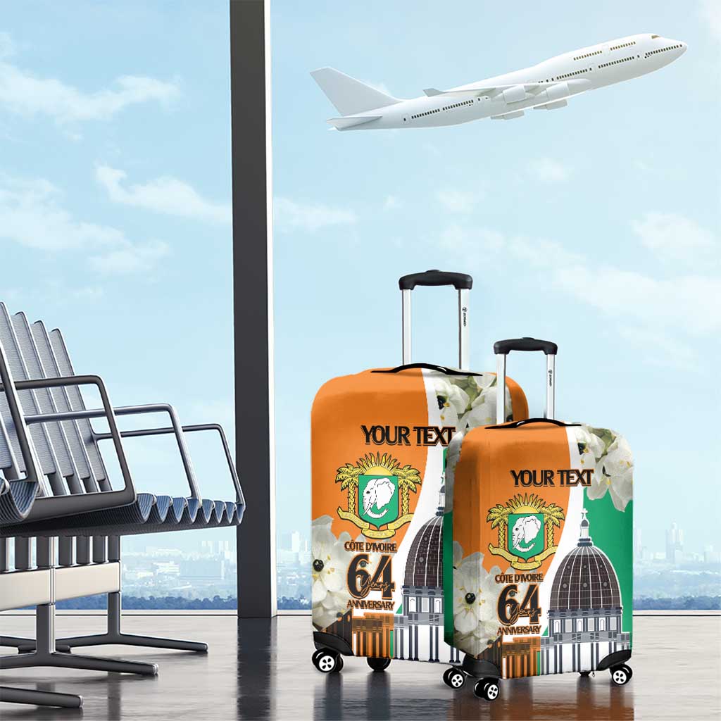 Personalized Ivory Coast Independence Day Luggage Cover Ornithogalum Arabicum Happy 64 Years Anniversary - Wonder Print Shop
