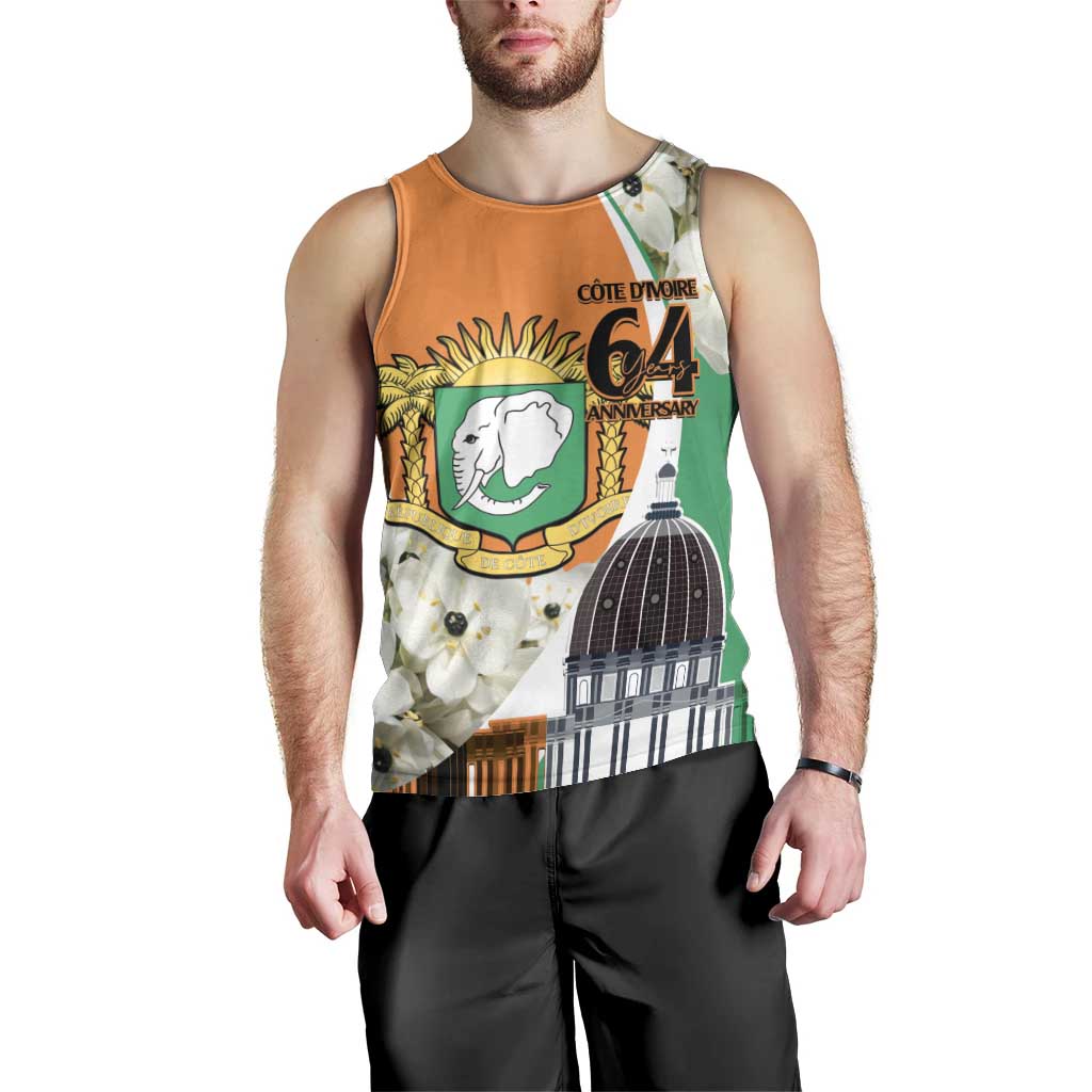 Personalized Ivory Coast Independence Day Men Tank Top Ornithogalum Arabicum Happy 64 Years Anniversary - Wonder Print Shop