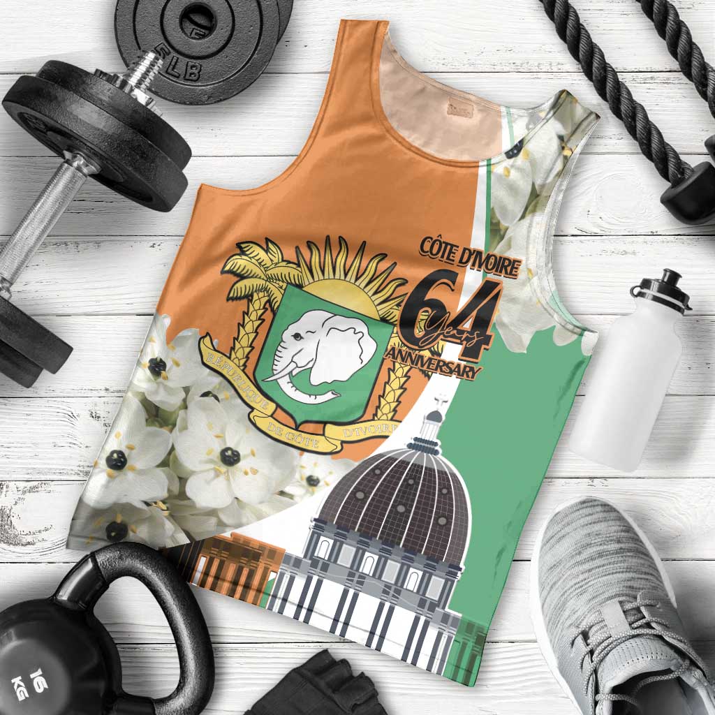 Personalized Ivory Coast Independence Day Men Tank Top Ornithogalum Arabicum Happy 64 Years Anniversary - Wonder Print Shop