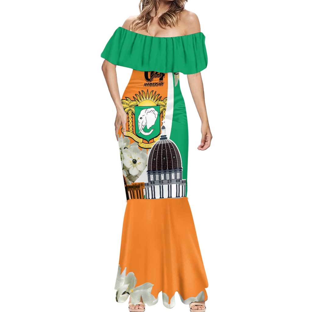 Personalized Ivory Coast Independence Day Mermaid Dress Ornithogalum Arabicum Happy 64 Years Anniversary - Wonder Print Shop