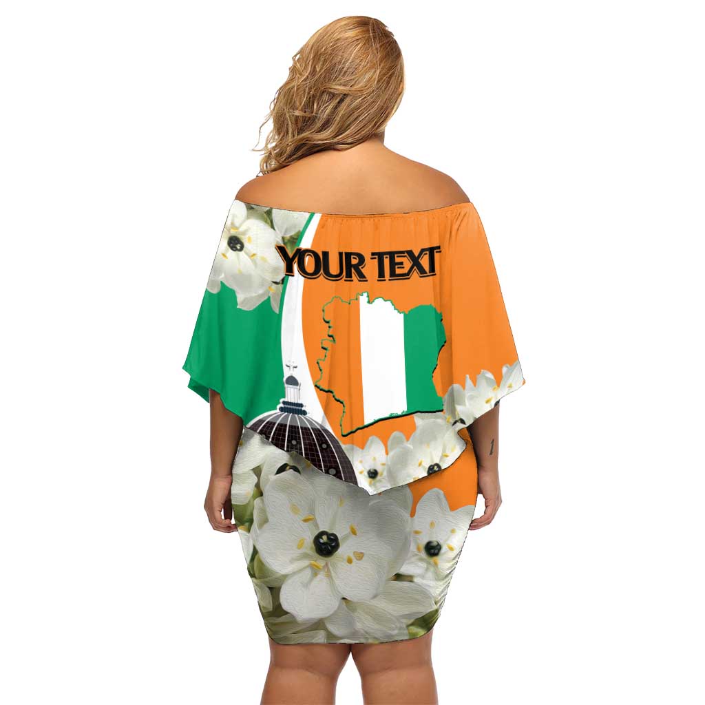 Personalized Ivory Coast Independence Day Off Shoulder Short Dress Ornithogalum Arabicum Happy 64 Years Anniversary - Wonder Print Shop