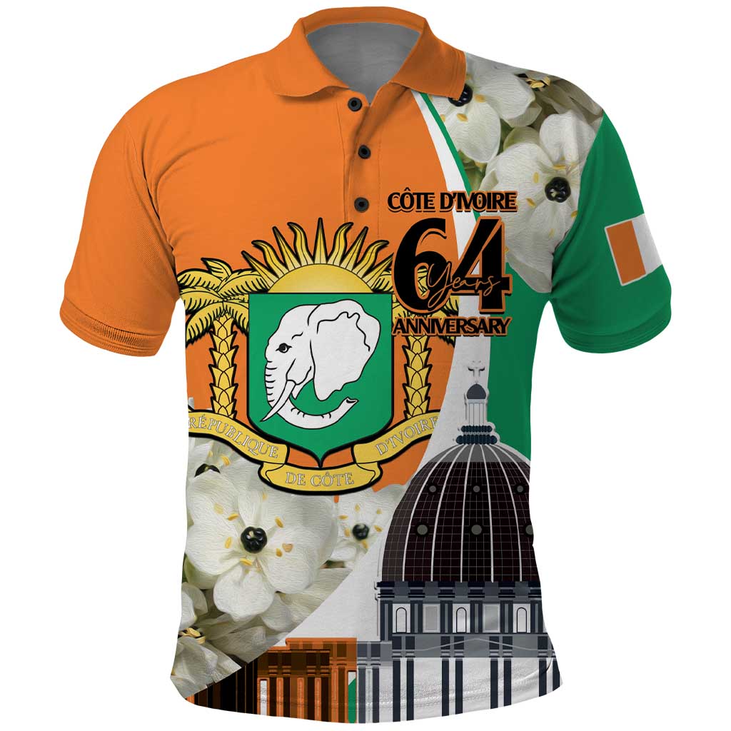 Personalized Ivory Coast Independence Day Polo Shirt Ornithogalum Arabicum Happy 64 Years Anniversary - Wonder Print Shop