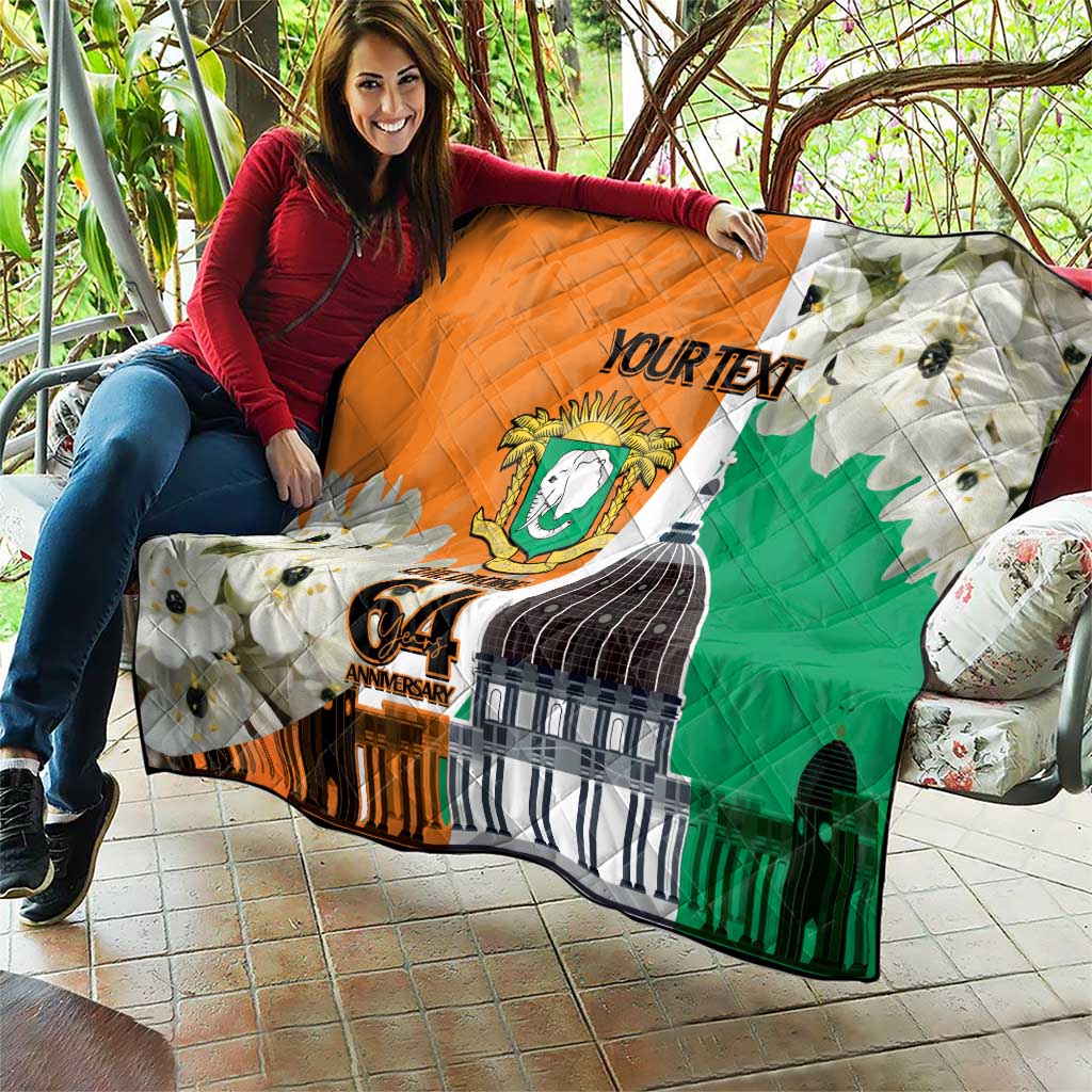 Personalized Ivory Coast Independence Day Quilt Ornithogalum Arabicum Happy 64 Years Anniversary - Wonder Print Shop