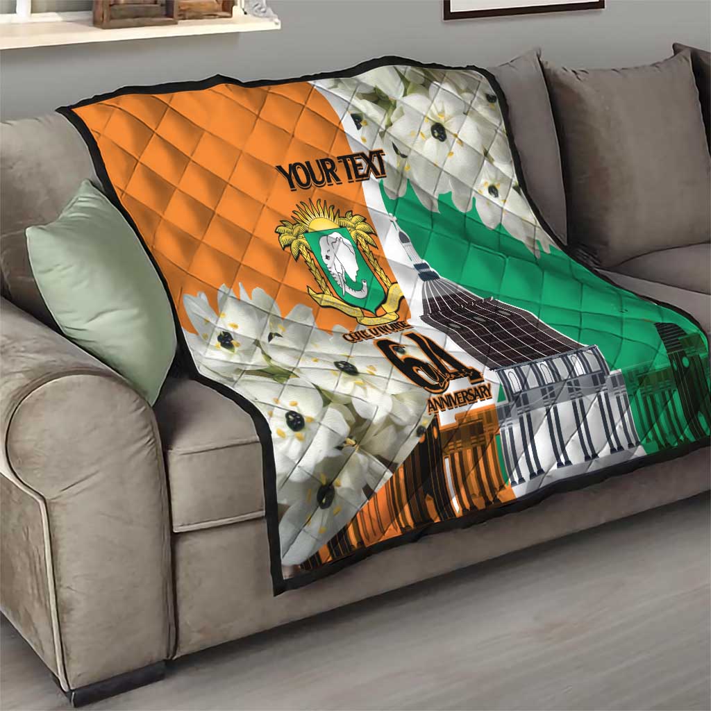 Personalized Ivory Coast Independence Day Quilt Ornithogalum Arabicum Happy 64 Years Anniversary - Wonder Print Shop