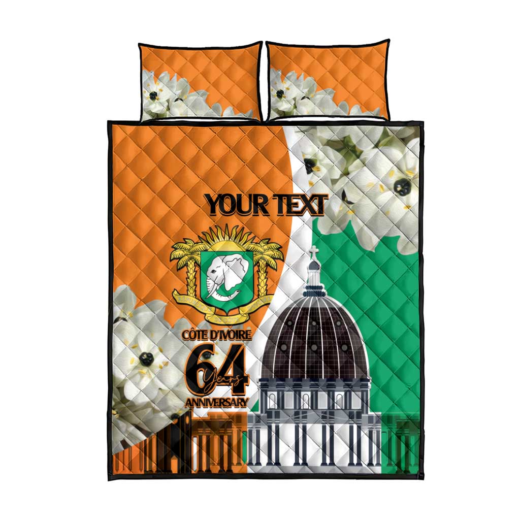 Personalized Ivory Coast Independence Day Quilt Bed Set Ornithogalum Arabicum Happy 64 Years Anniversary - Wonder Print Shop