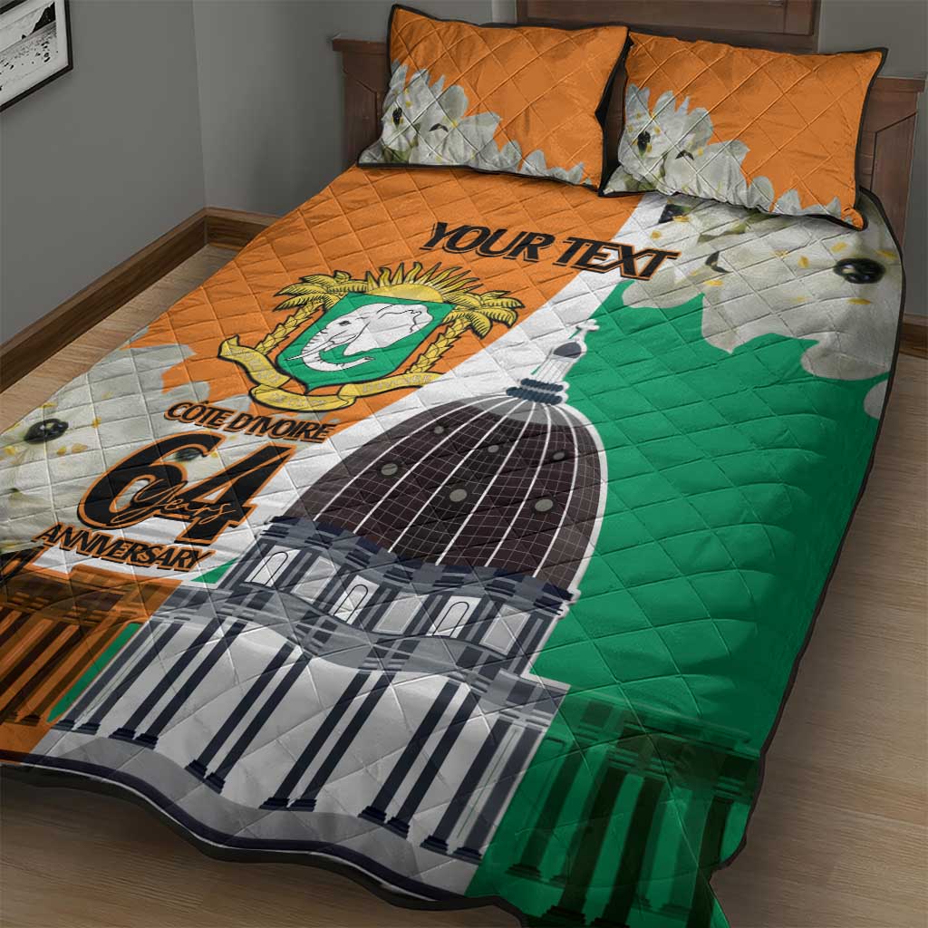 Personalized Ivory Coast Independence Day Quilt Bed Set Ornithogalum Arabicum Happy 64 Years Anniversary - Wonder Print Shop