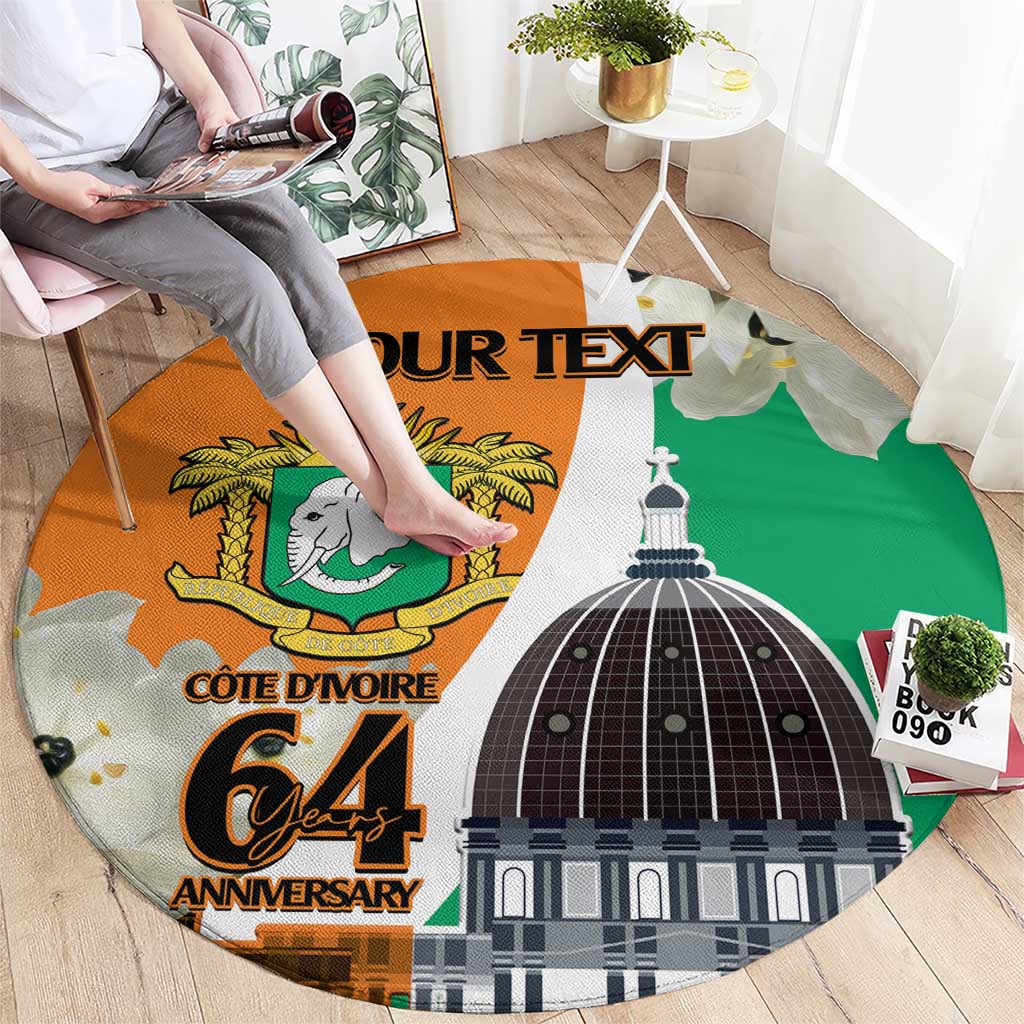 Personalized Ivory Coast Independence Day Round Carpet Ornithogalum Arabicum Happy 64 Years Anniversary