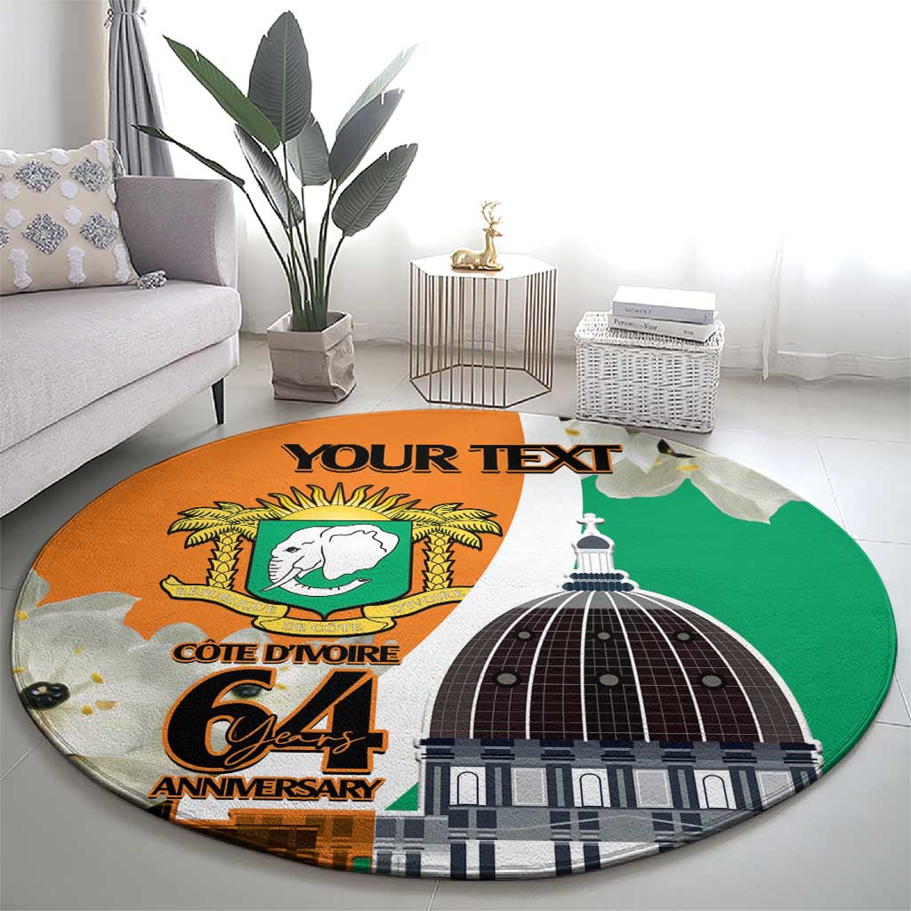 Personalized Ivory Coast Independence Day Round Carpet Ornithogalum Arabicum Happy 64 Years Anniversary