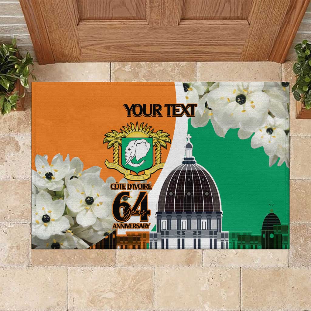 Personalized Ivory Coast Independence Day Rubber Doormat Ornithogalum Arabicum Happy 64 Years Anniversary - Wonder Print Shop