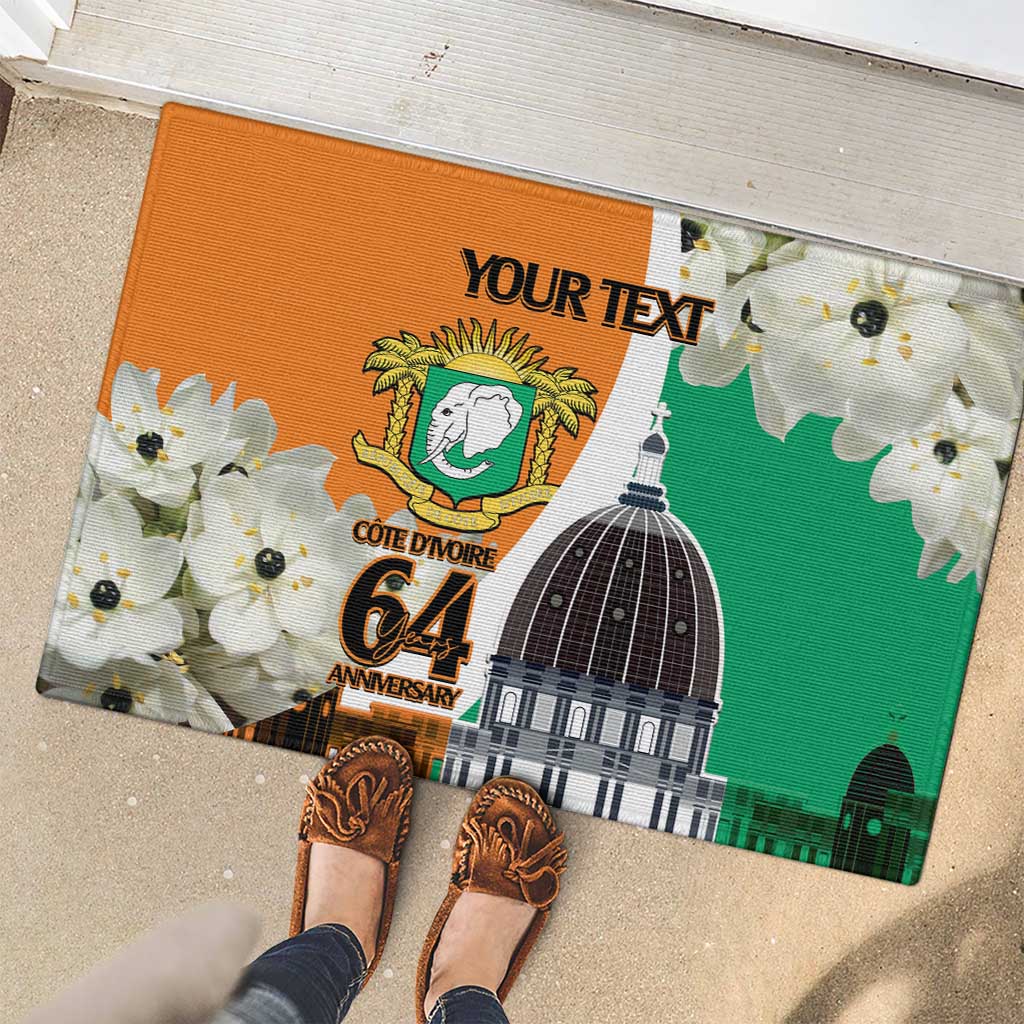 Personalized Ivory Coast Independence Day Rubber Doormat Ornithogalum Arabicum Happy 64 Years Anniversary - Wonder Print Shop