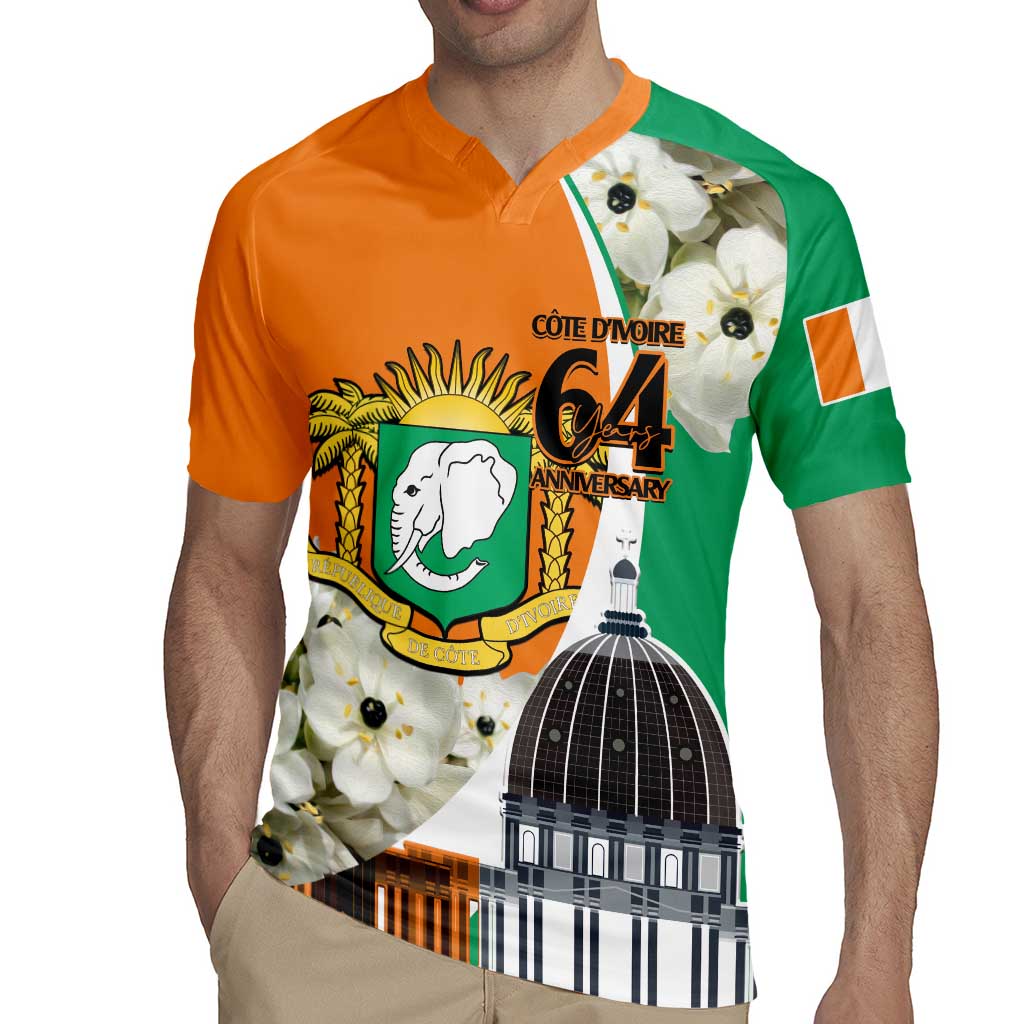Personalized Ivory Coast Independence Day Rugby Jersey Ornithogalum Arabicum Happy 64 Years Anniversary - Wonder Print Shop