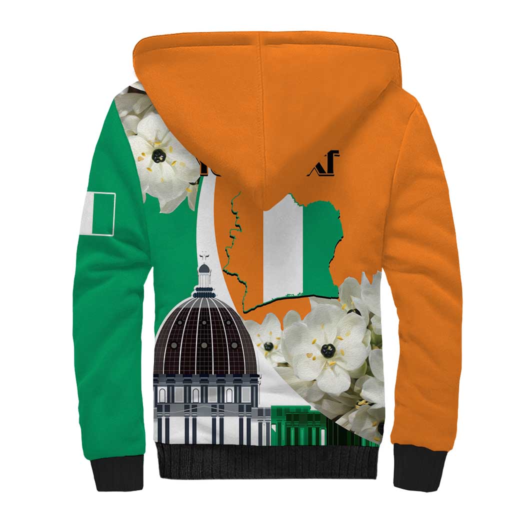 Personalized Ivory Coast Independence Day Sherpa Hoodie Ornithogalum Arabicum Happy 64 Years Anniversary - Wonder Print Shop