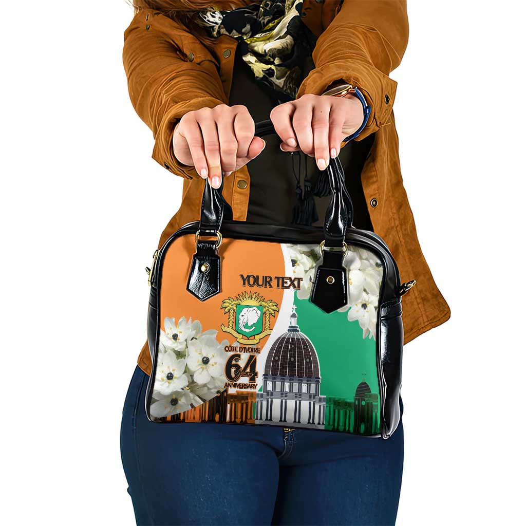 Personalized Ivory Coast Independence Day Shoulder Handbag Ornithogalum Arabicum Happy 64 Years Anniversary