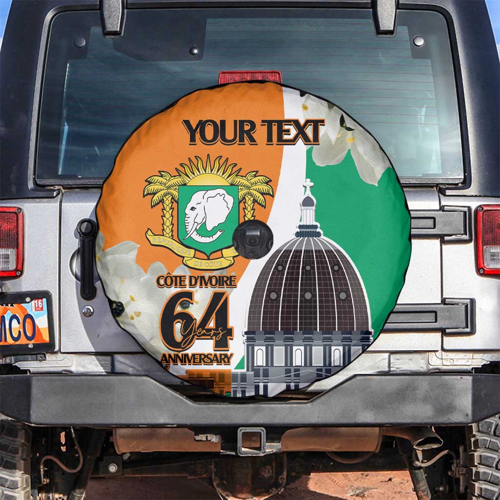 Personalized Ivory Coast Independence Day Spare Tire Cover Ornithogalum Arabicum Happy 64 Years Anniversary - Wonder Print Shop