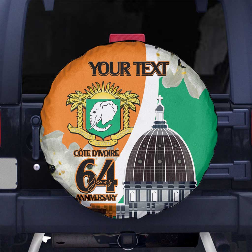 Personalized Ivory Coast Independence Day Spare Tire Cover Ornithogalum Arabicum Happy 64 Years Anniversary - Wonder Print Shop