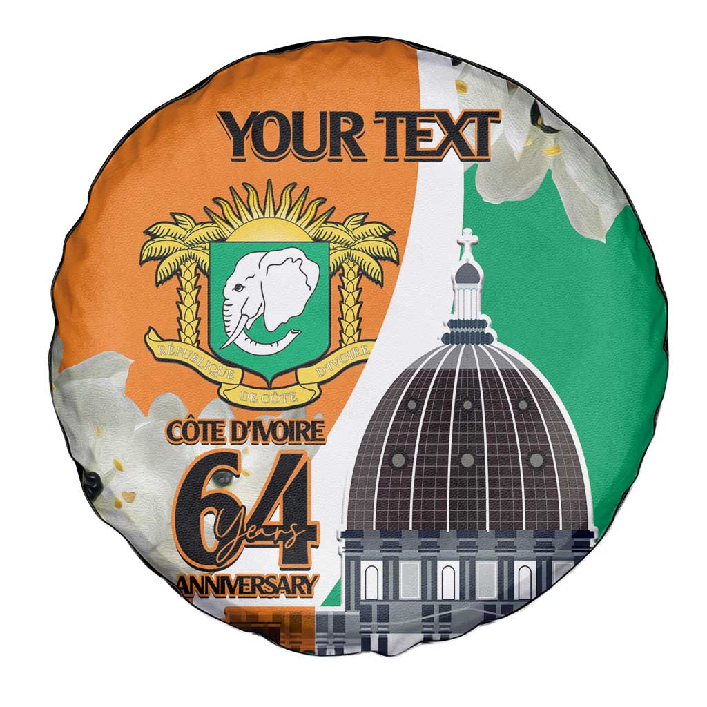 Personalized Ivory Coast Independence Day Spare Tire Cover Ornithogalum Arabicum Happy 64 Years Anniversary - Wonder Print Shop