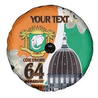 Personalized Ivory Coast Independence Day Spare Tire Cover Ornithogalum Arabicum Happy 64 Years Anniversary - Wonder Print Shop