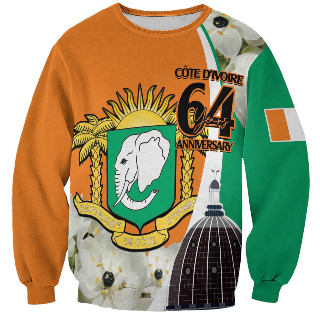 Personalized Ivory Coast Independence Day Sweatshirt Ornithogalum Arabicum Happy 64 Years Anniversary - Wonder Print Shop