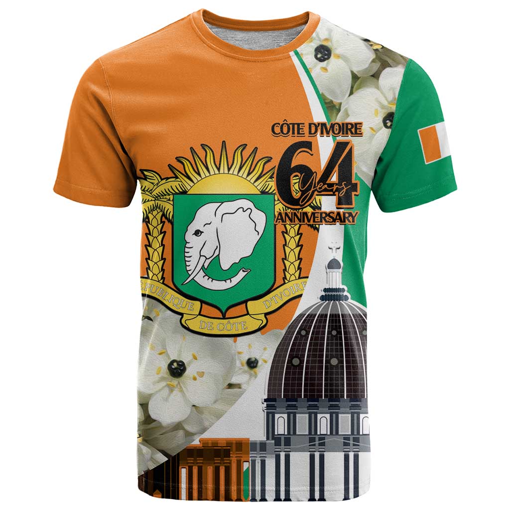 Personalized Ivory Coast Independence Day T Shirt Ornithogalum Arabicum Happy 64 Years Anniversary - Wonder Print Shop