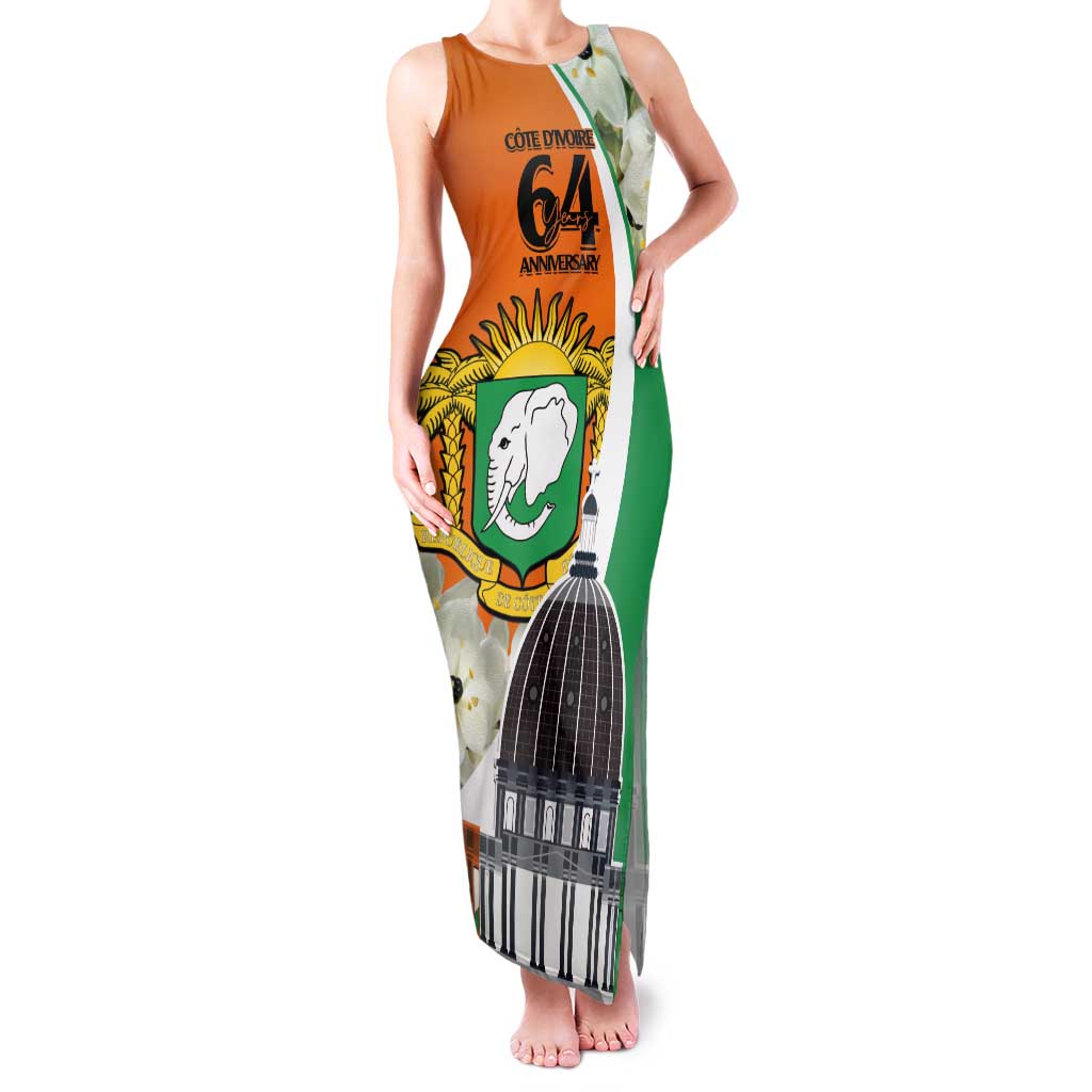 Personalized Ivory Coast Independence Day Tank Maxi Dress Ornithogalum Arabicum Happy 64 Years Anniversary - Wonder Print Shop