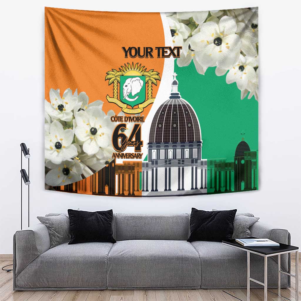 Personalized Ivory Coast Independence Day Tapestry Ornithogalum Arabicum Happy 64 Years Anniversary - Wonder Print Shop