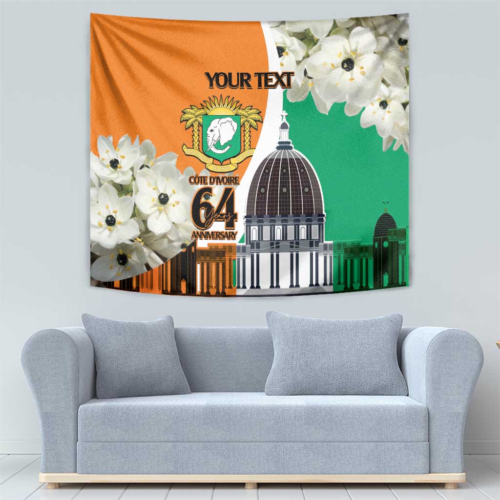 Personalized Ivory Coast Independence Day Tapestry Ornithogalum Arabicum Happy 64 Years Anniversary - Wonder Print Shop