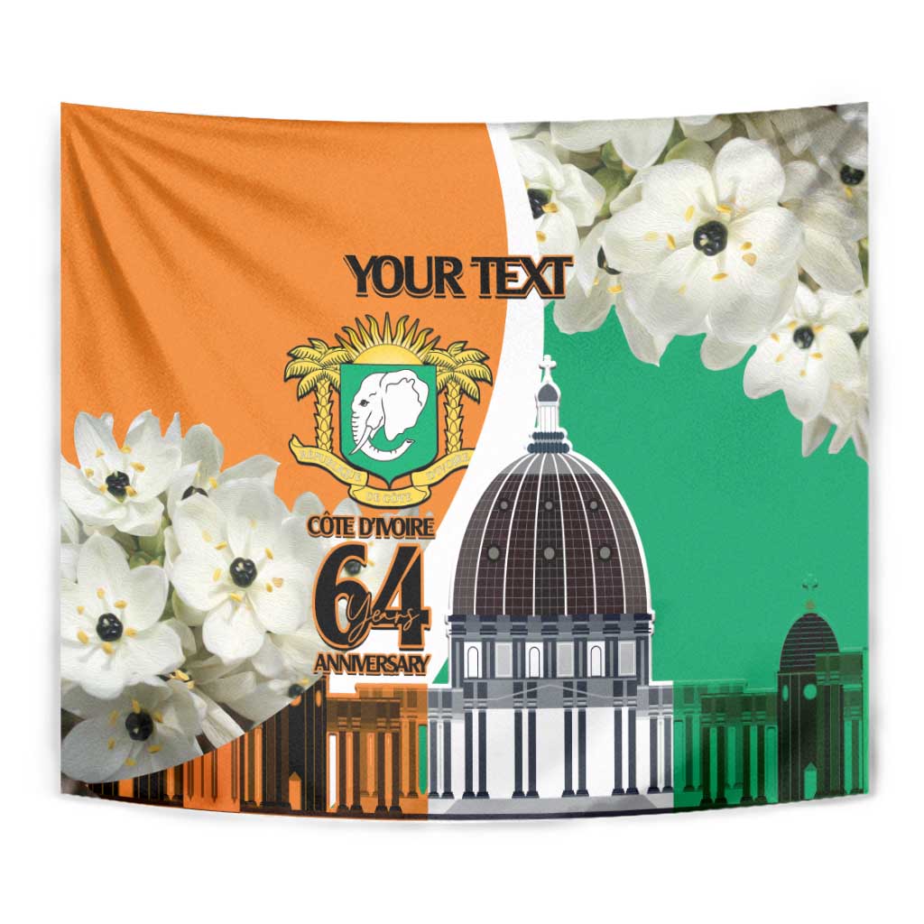 Personalized Ivory Coast Independence Day Tapestry Ornithogalum Arabicum Happy 64 Years Anniversary - Wonder Print Shop