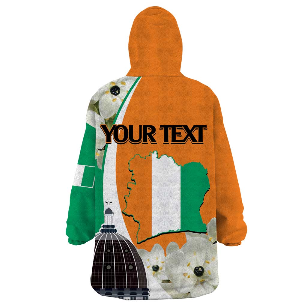 Personalized Ivory Coast Independence Day Wearable Blanket Hoodie Ornithogalum Arabicum Happy 64 Years Anniversary - Wonder Print Shop