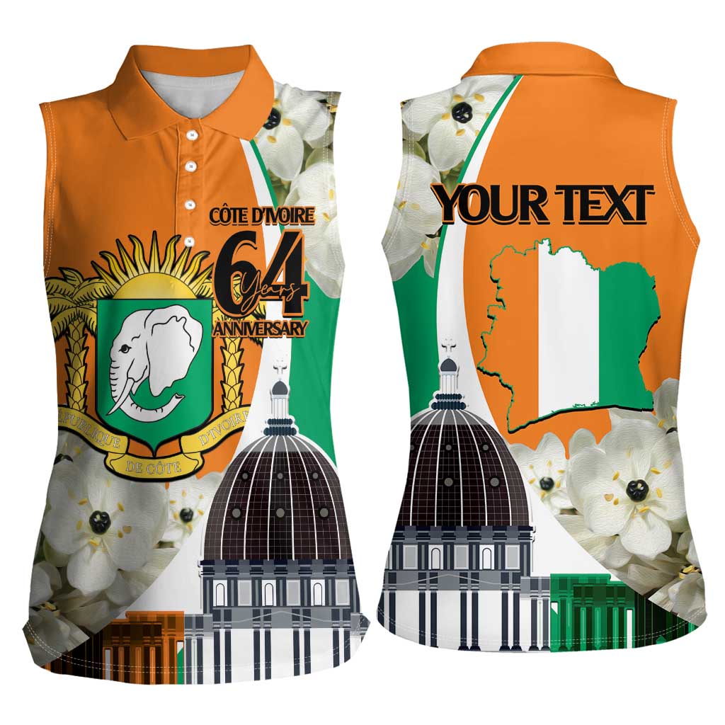 Personalized Ivory Coast Independence Day Women Sleeveless Polo Shirt Ornithogalum Arabicum Happy 64 Years Anniversary - Wonder Print Shop