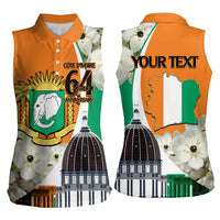 Personalized Ivory Coast Independence Day Women Sleeveless Polo Shirt Ornithogalum Arabicum Happy 64 Years Anniversary - Wonder Print Shop
