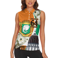 Personalized Ivory Coast Independence Day Women Sleeveless Polo Shirt Ornithogalum Arabicum Happy 64 Years Anniversary - Wonder Print Shop
