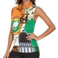Personalized Ivory Coast Independence Day Women Sleeveless Polo Shirt Ornithogalum Arabicum Happy 64 Years Anniversary - Wonder Print Shop