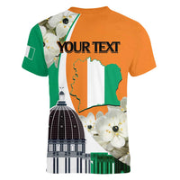 Personalized Ivory Coast Independence Day Women V-Neck T-Shirt Ornithogalum Arabicum Happy 64 Years Anniversary - Wonder Print Shop