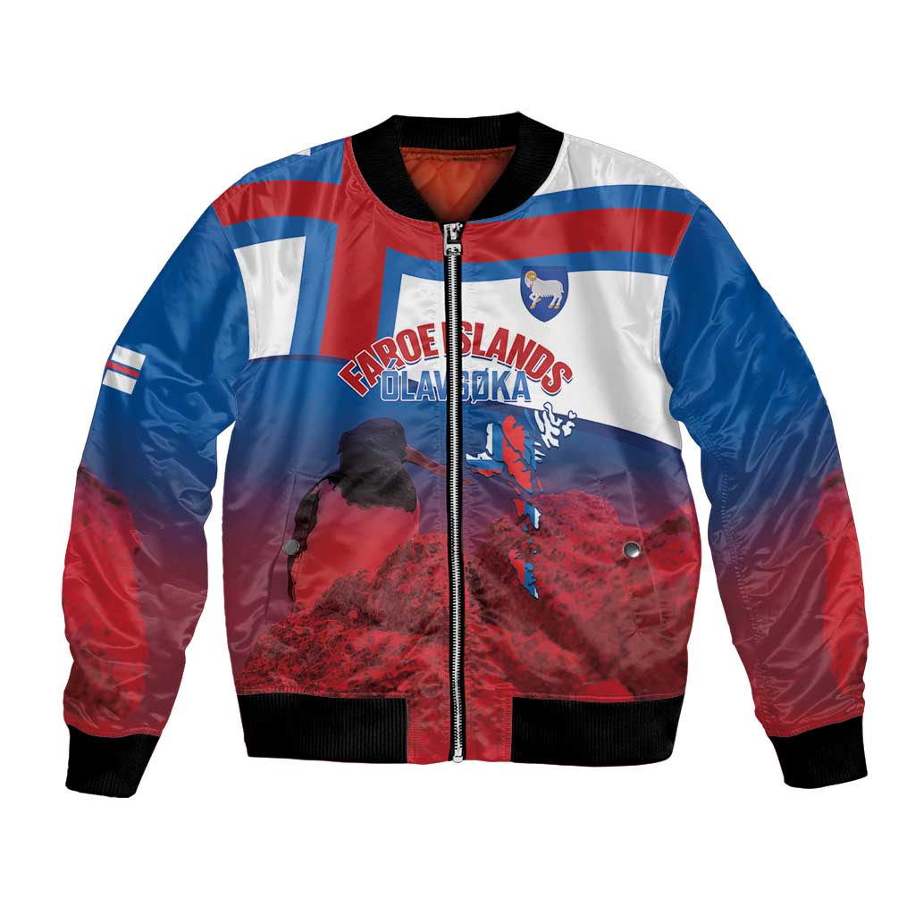 Faroe Islands National Day Bomber Jacket Olavsoka Faroes Map With Tjaldur - Wonder Print Shop