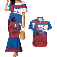 Faroe Islands National Day Couples Matching Mermaid Dress and Hawaiian Shirt Olavsoka Faroes Map With Tjaldur - Wonder Print Shop