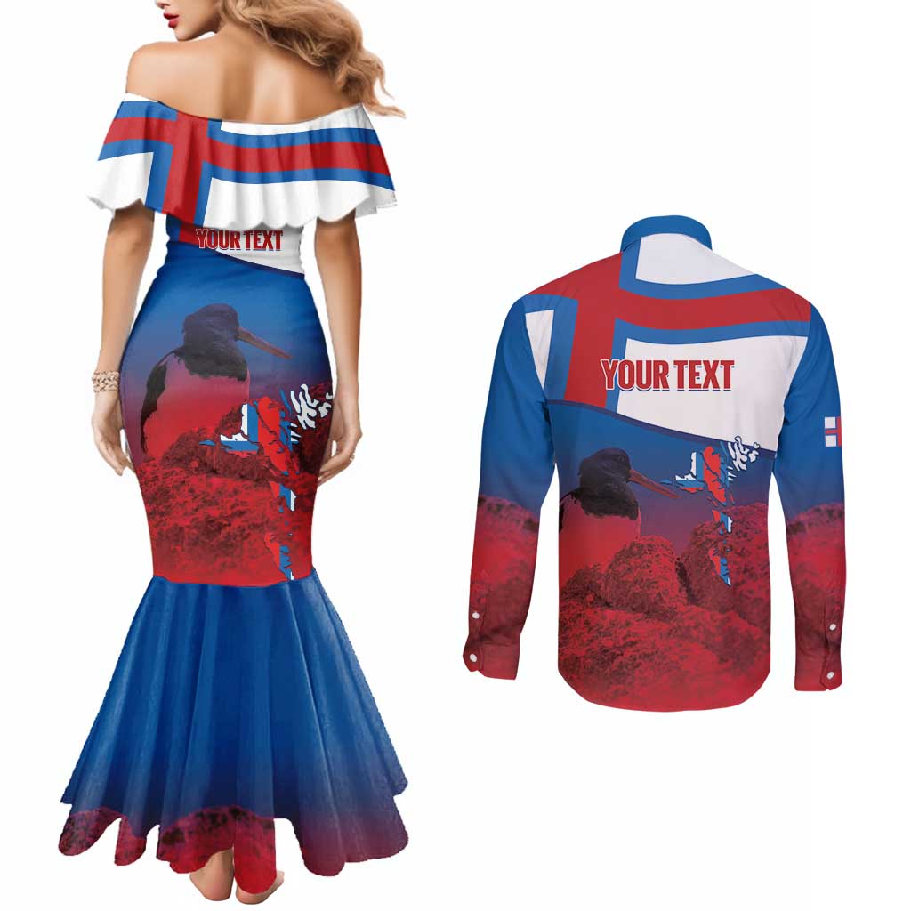 Faroe Islands National Day Couples Matching Mermaid Dress and Long Sleeve Button Shirt Olavsoka Faroes Map With Tjaldur - Wonder Print Shop