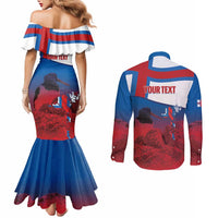 Faroe Islands National Day Couples Matching Mermaid Dress and Long Sleeve Button Shirt Olavsoka Faroes Map With Tjaldur - Wonder Print Shop