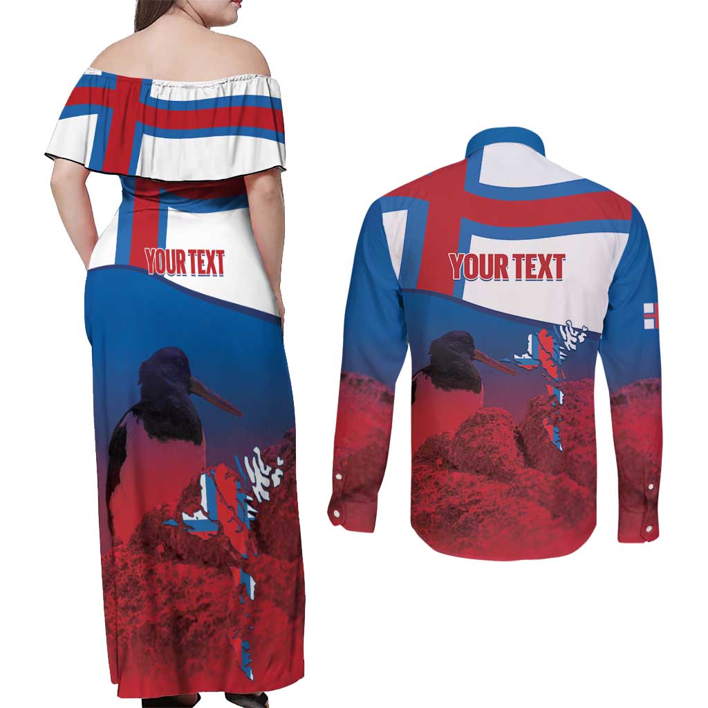 Faroe Islands National Day Couples Matching Off Shoulder Maxi Dress and Long Sleeve Button Shirt Olavsoka Faroes Map With Tjaldur - Wonder Print Shop