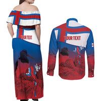 Faroe Islands National Day Couples Matching Off Shoulder Maxi Dress and Long Sleeve Button Shirt Olavsoka Faroes Map With Tjaldur - Wonder Print Shop